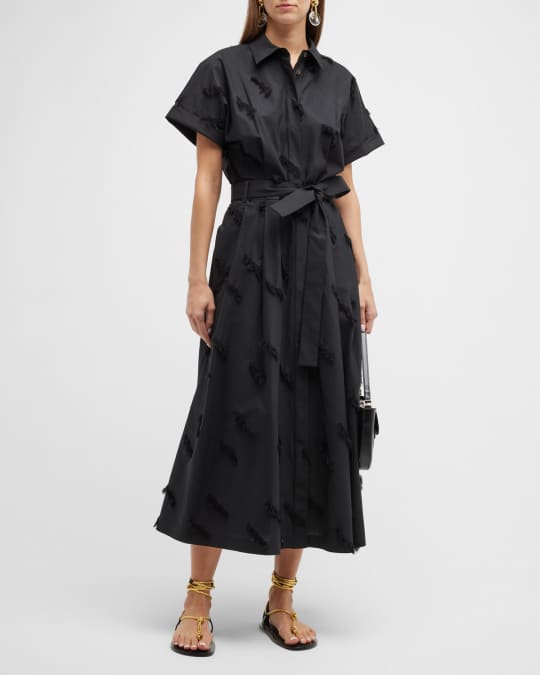 Lafayette 148 New York Upland Fringe Trim Belted Shirtdress