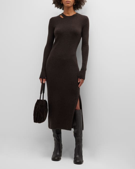 FRAME Cut-Out Cashmere Midi Dress | Neiman Marcus