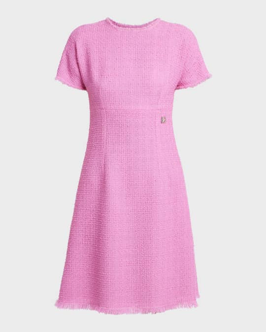 Tweed Short Dress with Logo Emblem 