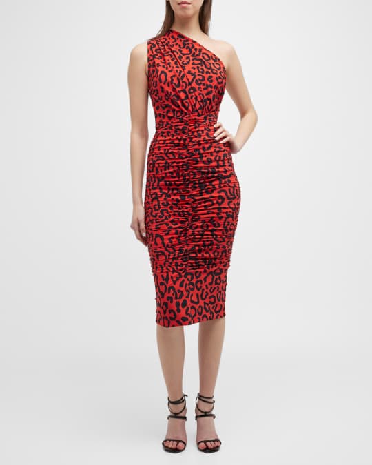 Lavish alice one shoulder midi wrap dress in leopard print discount