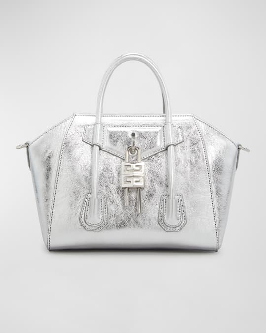 Antigona Lock Mini Top Handle Bag in Metallized Leather
