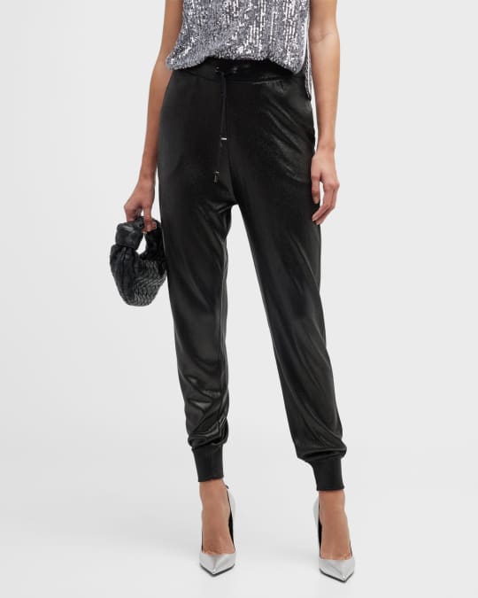 Glossy Metallic Cashmere Ankle Joggers