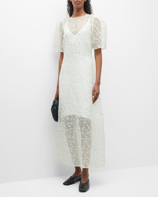 Rohe Sheer Floral Midi Dress | Neiman Marcus
