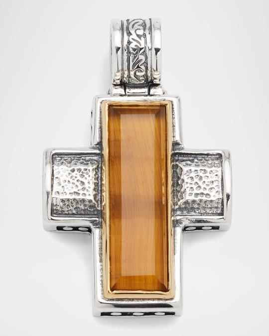 Konstantino Men's Tiger's Eye Doublet Two-Tone Cross Pendant