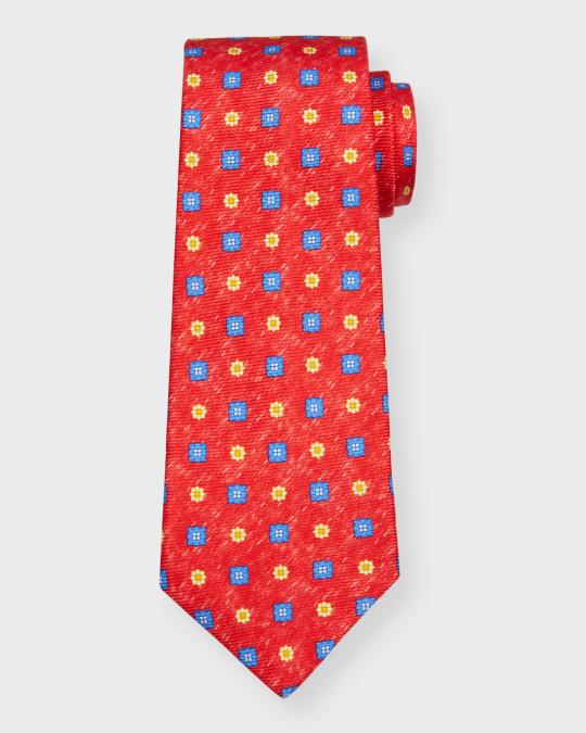 Cravate Kiton 7 Folds - Motif Rayé Orange Et Blanc Avec Médaillon, Neuve Avec étiquettes