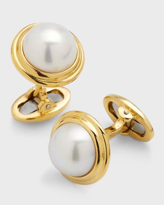 Jan Leslie Men's 18K Gold Mabe Pearl Cufflinks Neiman Marcus