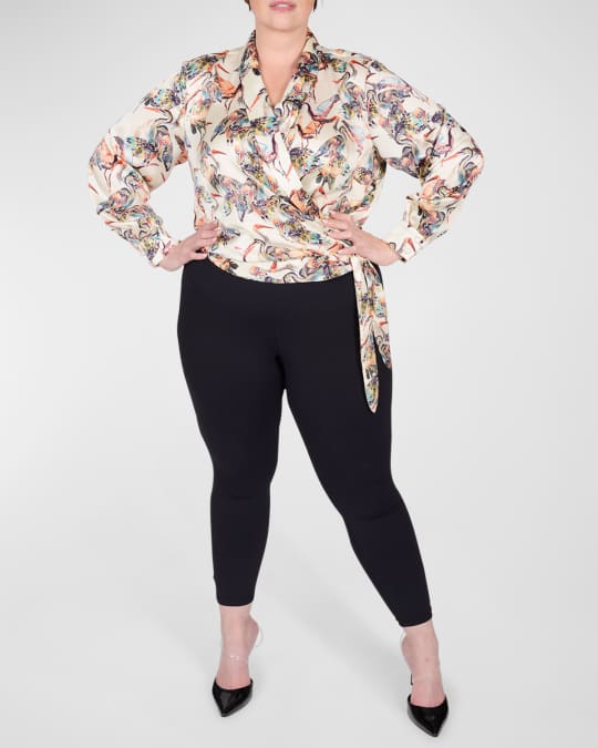 Plus Size Donna Faux Wrap Bird Print Blouse