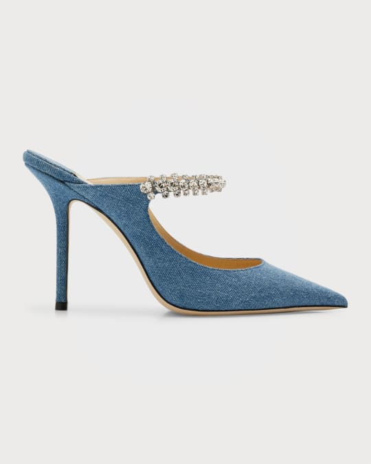 Jimmy Choo Bing Denim Crystal Strap Mules Neiman Marcus