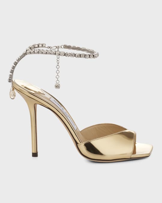 Saeda Metallic Crystal Ankle Strap Sandals
