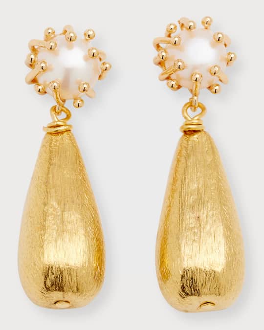 BRINKER & ELIZA Lucia Teardrop Earrings with Pearl Posts | Neiman Marcus