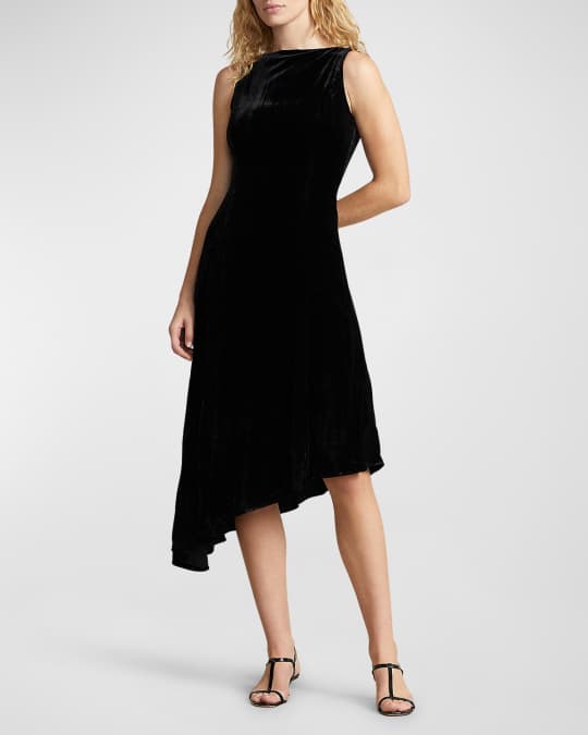 Asymmetric Sleeveless Velvet Midi Dress