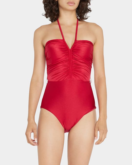 Red Halter Belted One Piece Swimsuit