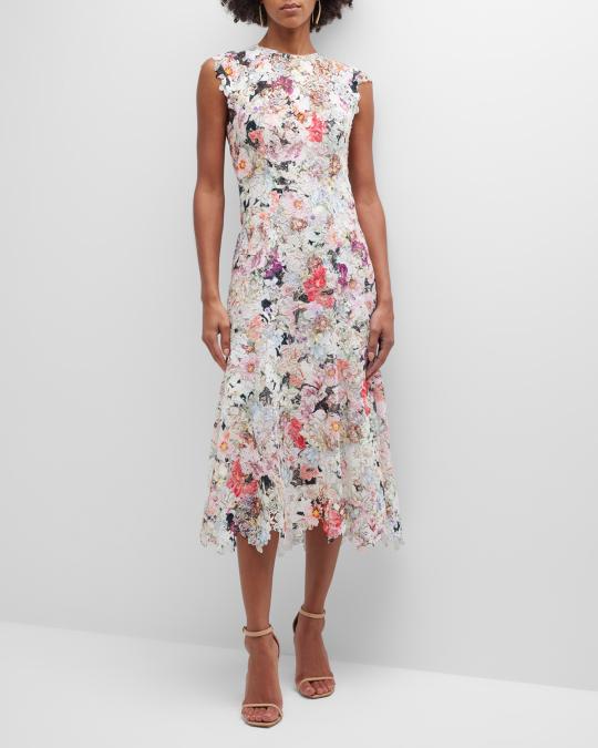 monique lhuillier floral lace midi dress Floral Lace Midi Dress