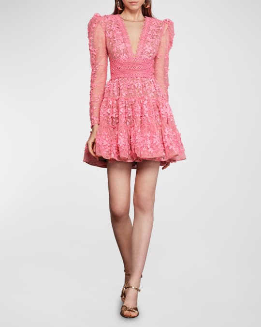 Bronx and Banco Megan Floral-Embroidered Lace Mini Dress | Neiman Marcus