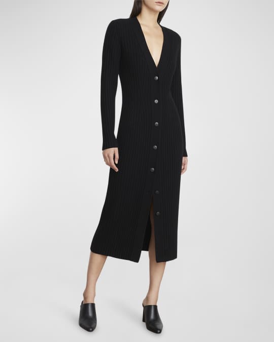 Ribbed Button Front Wool Cashmere Dress