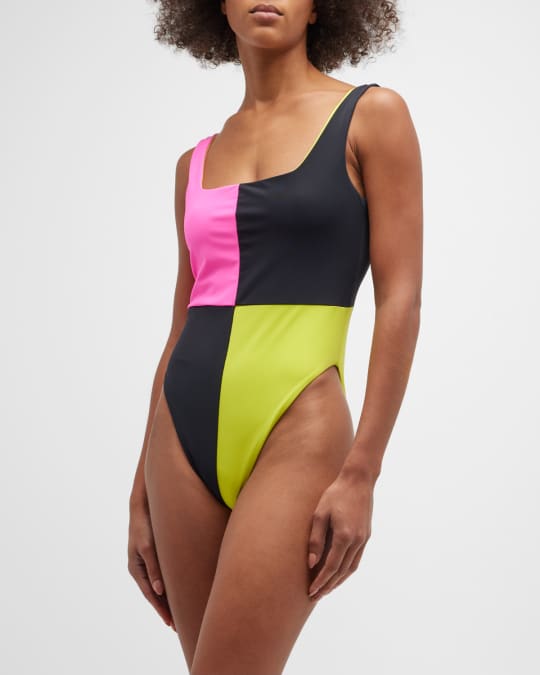 Vintage 80s Colorblock Bodysuit / Leotard - M