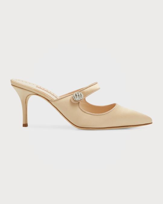 Manolo Blahnik Campari Satin Mary Jane Mules | Neiman Marcus