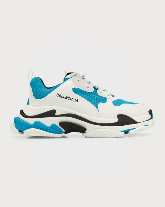 Balenciaga Triple S Logo-embroidered Leather, Nubuck And Mesh Sneakers -  Blue