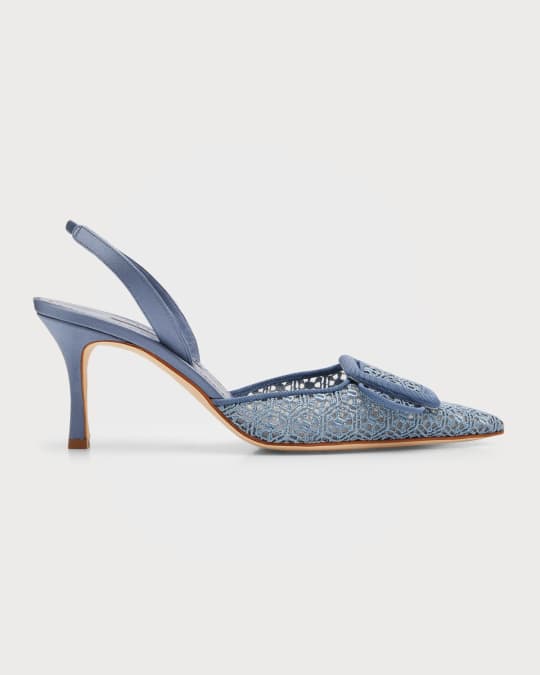 Manolo Blahnik Maysli Lace Buckle Halter Pumps | Neiman Marcus