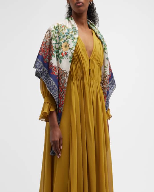 Printed Silk Scarf w Tassels