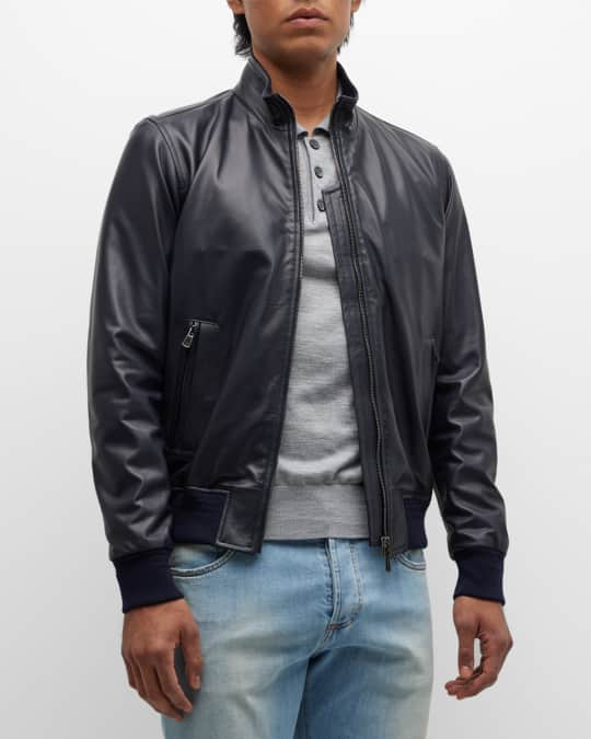 Isaia Men's Leather Bomber Jacket | Neiman Marcus