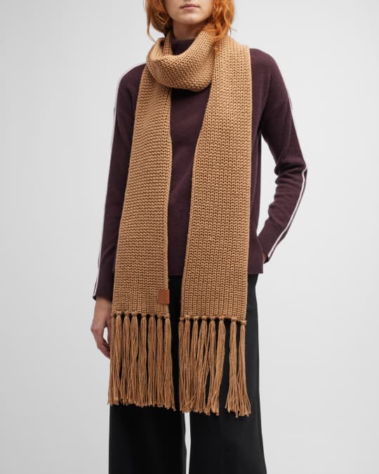 Fringed metallic jacquard-knit wool-blend scarf
