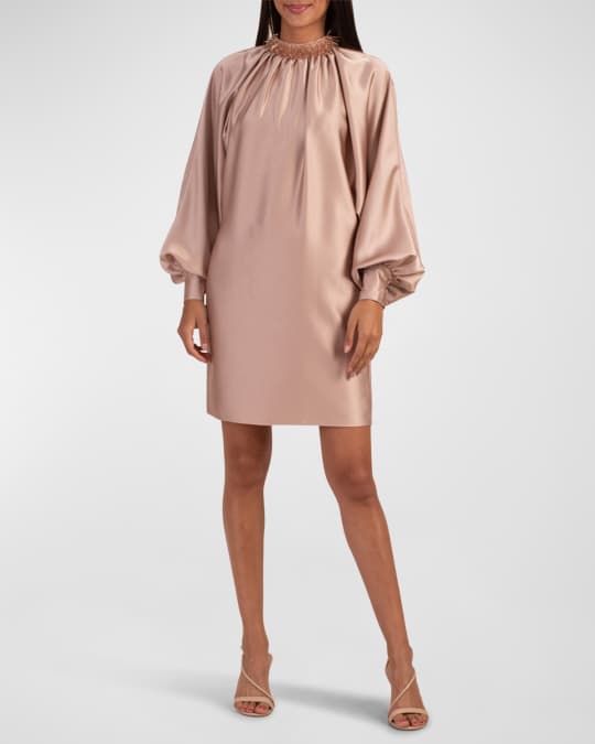 satin bishop sleeve dress Emerald Green satin Maxi Dress with side slit and bishop sleeves