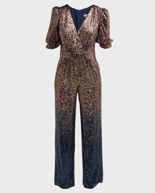 Asandra Puff Sleeve Ombre Sequin Jumpsuit