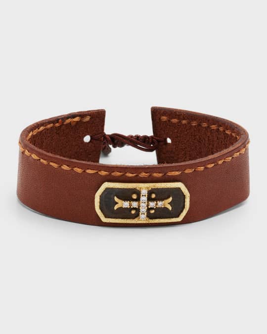 Men's Leather ID Bracelet with Diamonds