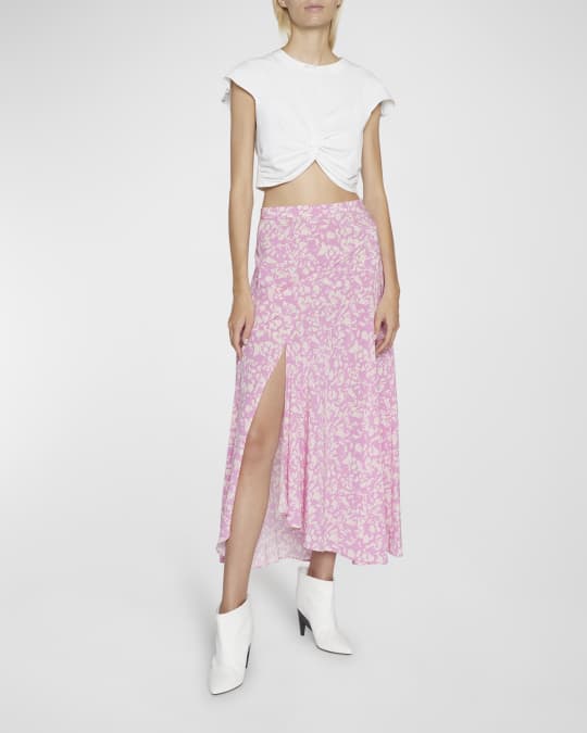 Isabel Marant Sakura Abstract-Print Side-Slit Midi Skirt | Neiman Marcus