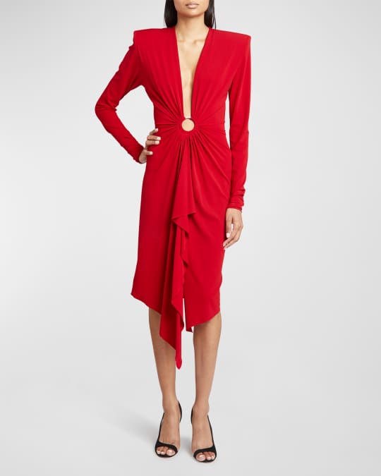 Alexandre Vauthier Plunging Strong-Shoulder Crystal O-Ring Dress | Neiman  Marcus