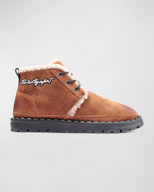 Karl Lagerfeld Paris Men s Faux Shearling Lined Suede Chukka Boots