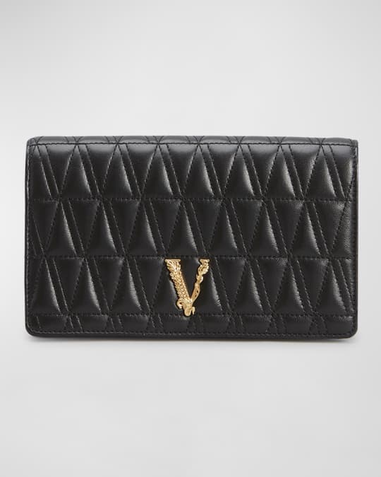 Versace Virtus Quilted Leather Wallet on Chain Neiman Marcus