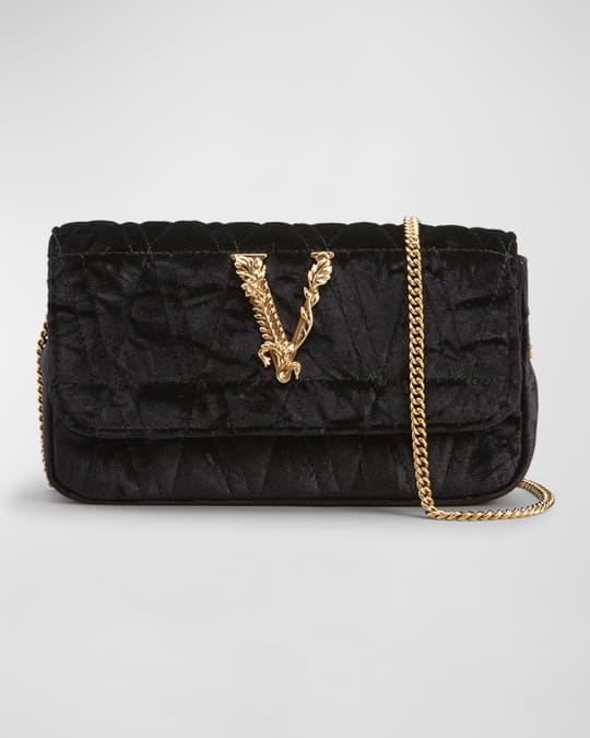 Versace Mini Virtus Quilted Velvet Evening Bag Black/ Versace Gold