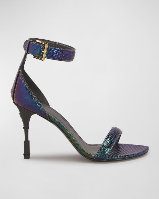 Balmain Moneta Iridescent Engraved-Heel Sandals | Neiman Marcus