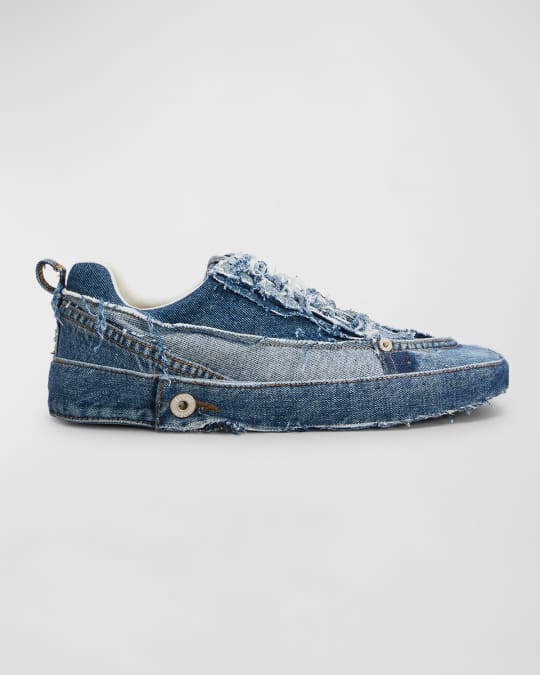 Loewe Men's Deconstructed Denim Low-Top Sneakers Neiman Marcus