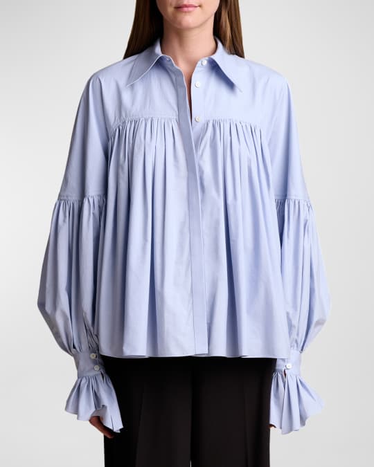Khaite Collie Pleated Button-Front Top | Neiman Marcus