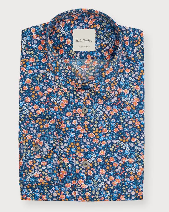 Paul Smith Men's Organic Cotton Floral-Print Sport Shirt
