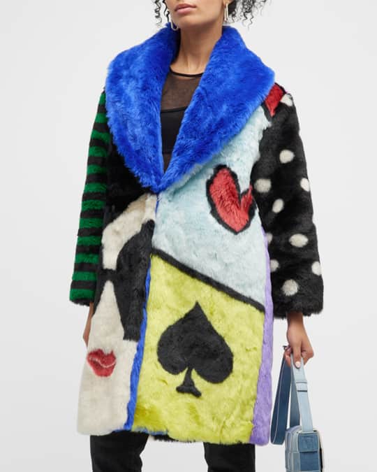 Alice Olivia Yetta Multi Pattern Drop Shoulder Faux Fur Coat Neiman Marcus