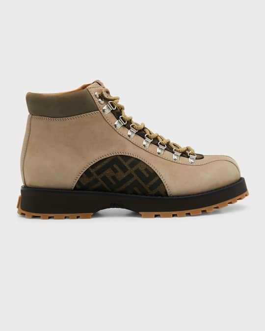 Fendi Men's Monogram Lace-Up Biker Boots