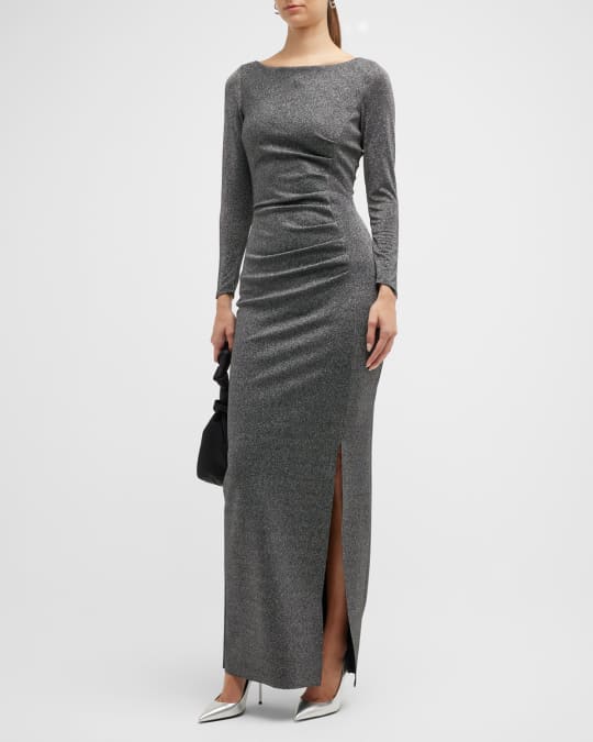 Chiara Boni La Petite Robe Bateau-Neck Shimmer Column Gown | Neiman Marcus