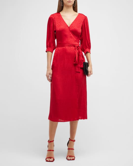 MICHAEL Michael Kors Cheetah Jacquard Midi Wrap Dress | Neiman Marcus
