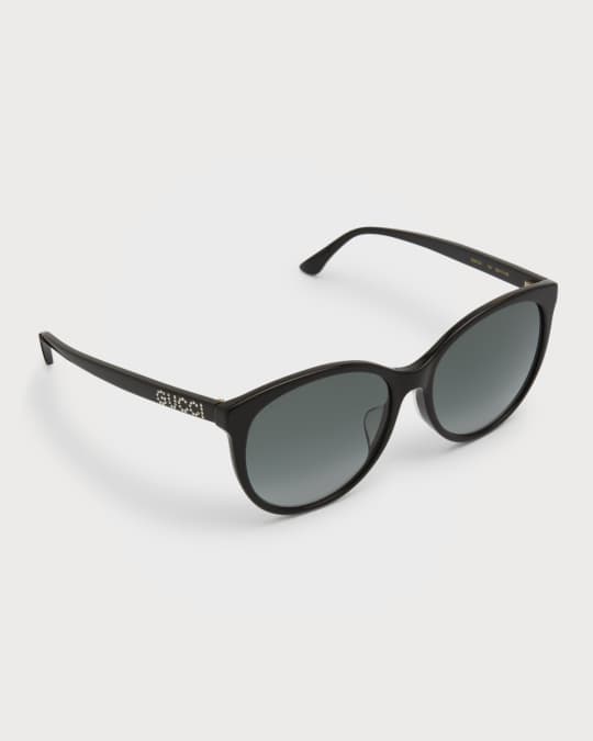 Gucci Crystal-Embellished Logo Round Acetate Sunglasses