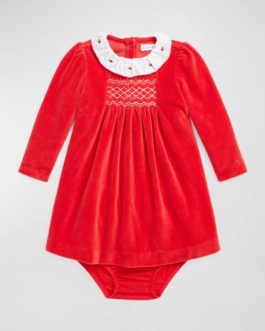 Ralph Lauren Childrenswear Girl's Embroidered Smocked Velour Dress W/  Bloomers, Size 6-24M | Neiman Marcus