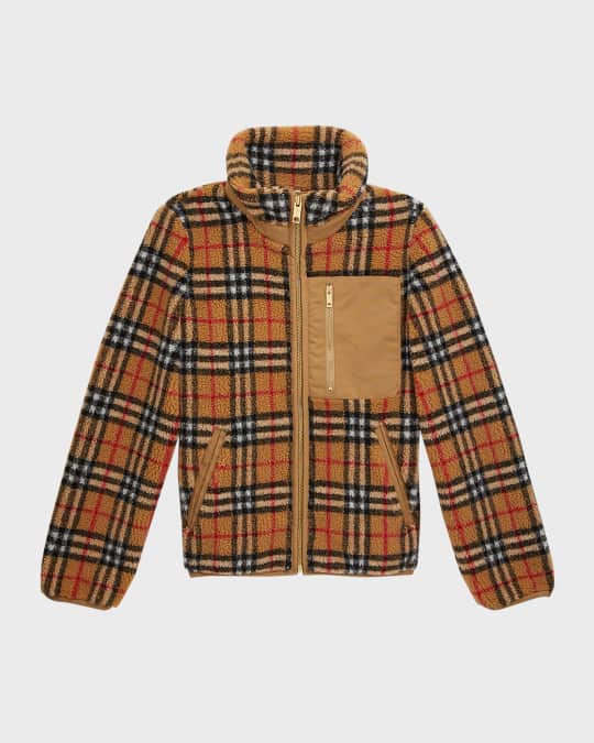 Burberry Boy s Bergen Vintage Check Print Fleece Jacket Size 3 14 Neiman Marcus
