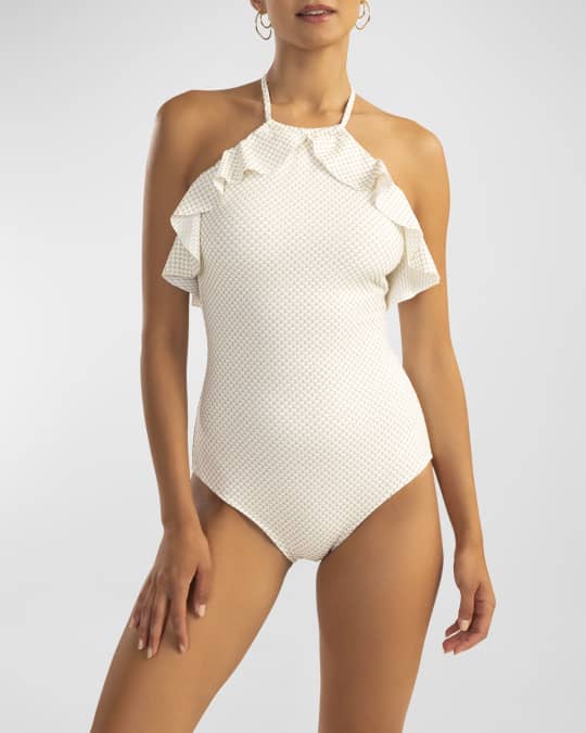 Ruffle Halter Maillot One Piece Swimsuit