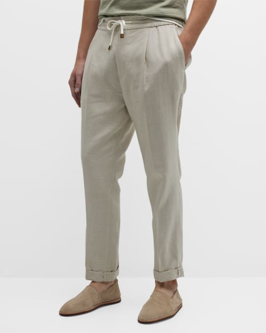 Brunello Cucinelli Men's Linen-Wool Drawstring Trousers