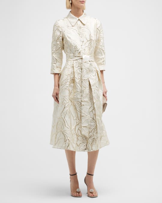 Rickie Freeman for Teri Jon Pleated Floral Jacquard Midi