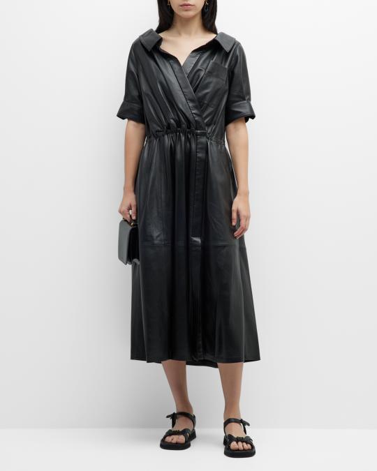altuzarra leather dress Lydia Midi Wrap Shirtdress group_size:standard:cascade-wrap-dress-l13915-black