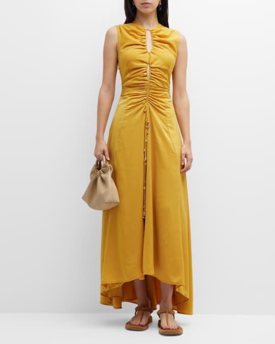 Altuzarra Kaya Gathered Midi Dress w/ Cutouts | Neiman Marcus